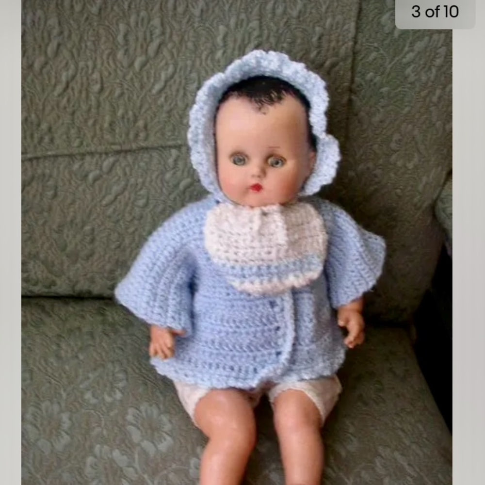 1920-30s R & B 17” Composition Baby Doll in Blue Knitted Sweater