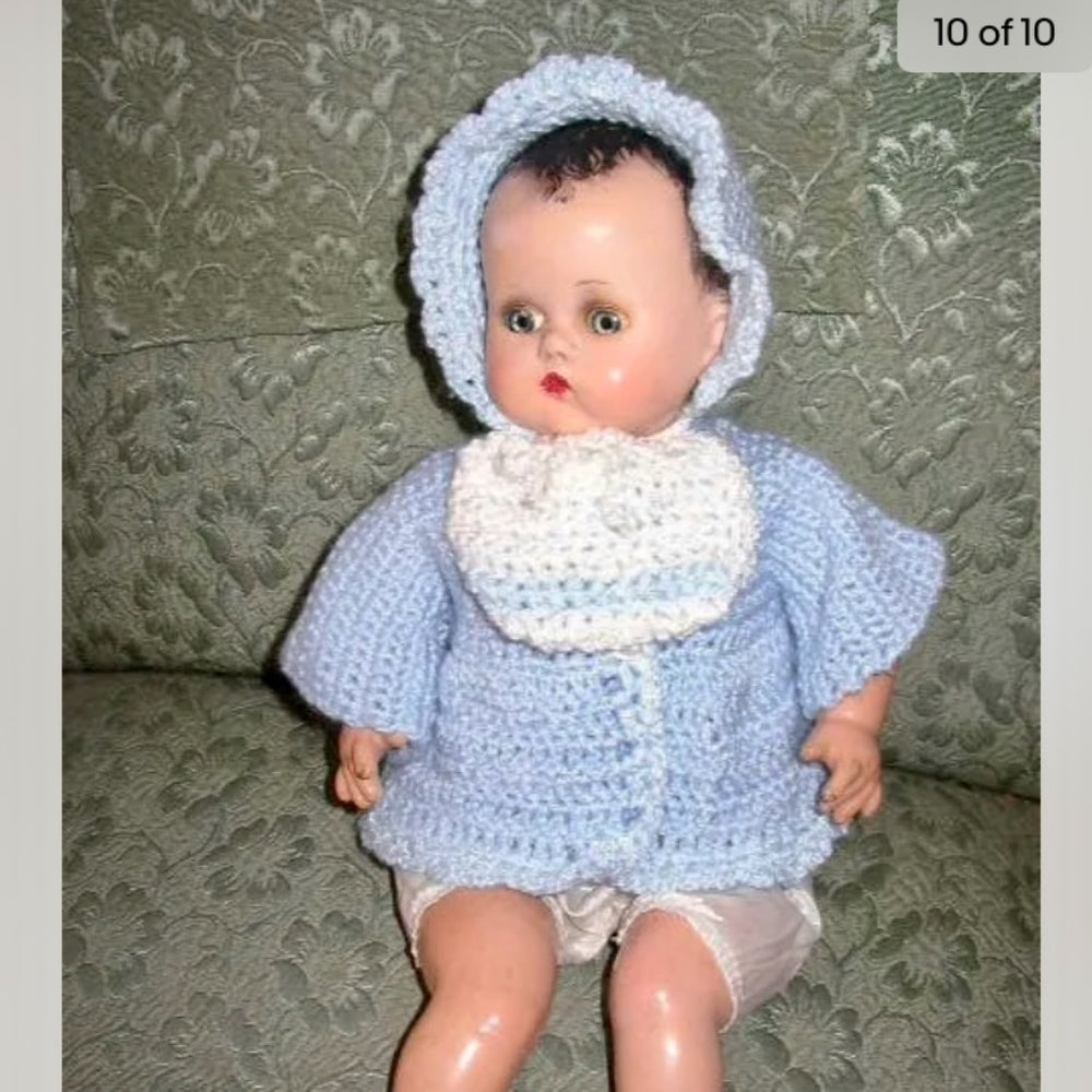 1920-30s R & B 17” Composition Baby Doll in Blue Knitted Sweater