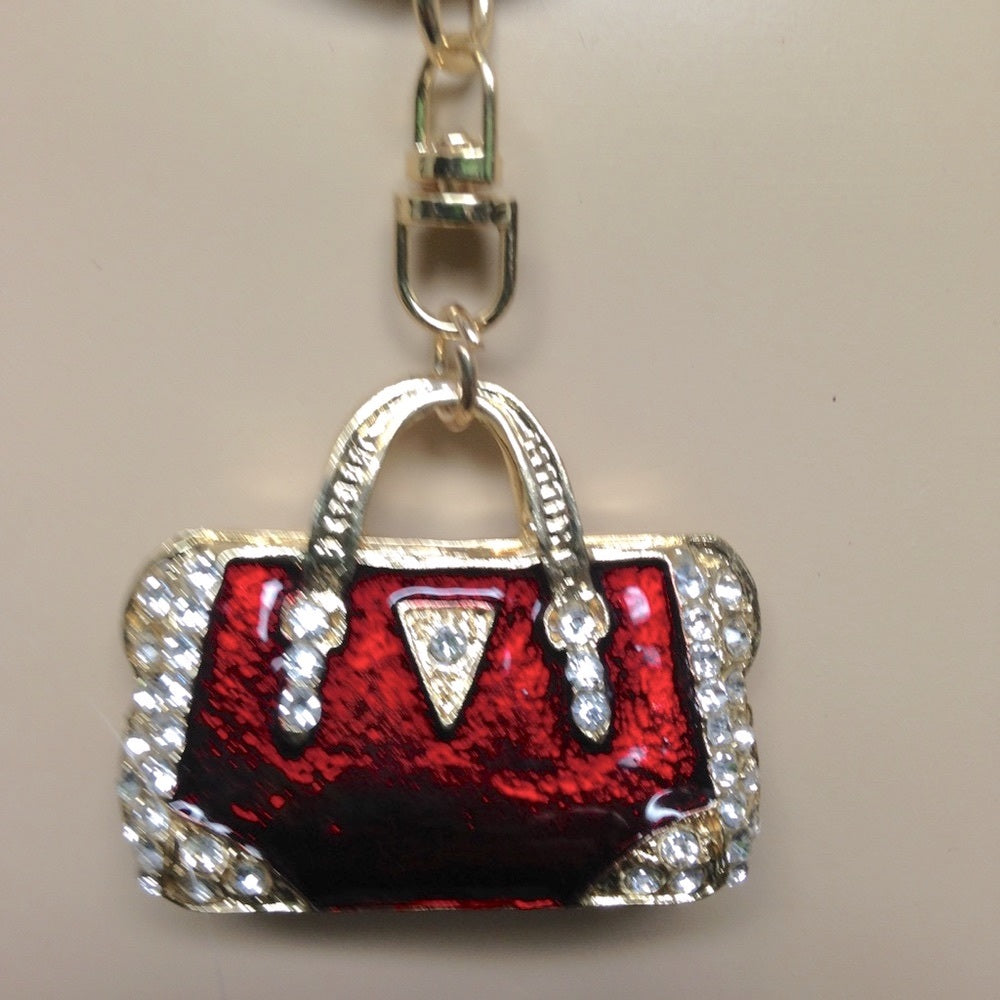 2- Way Red Enamel Rhinestone Handbag Charm- Key chain