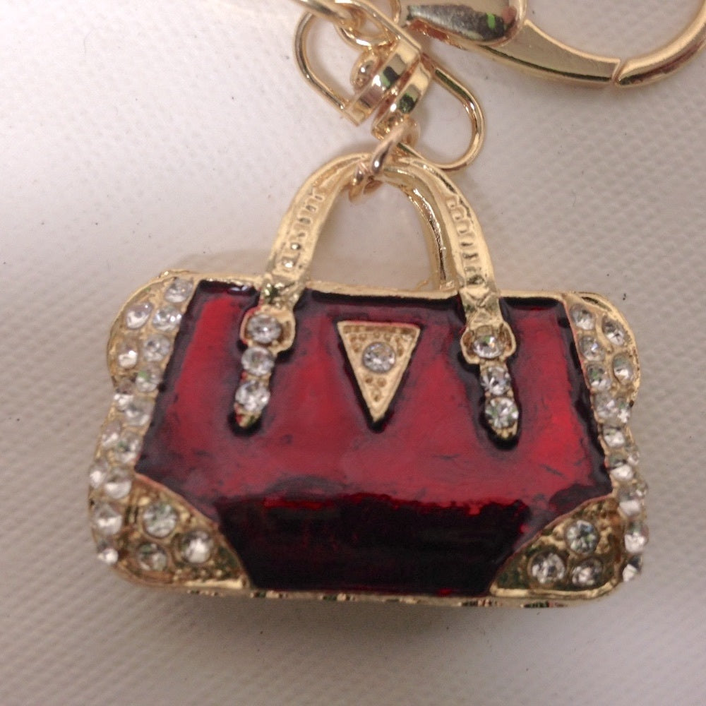 2- Way Red Enamel Rhinestone Handbag Charm- Key chain