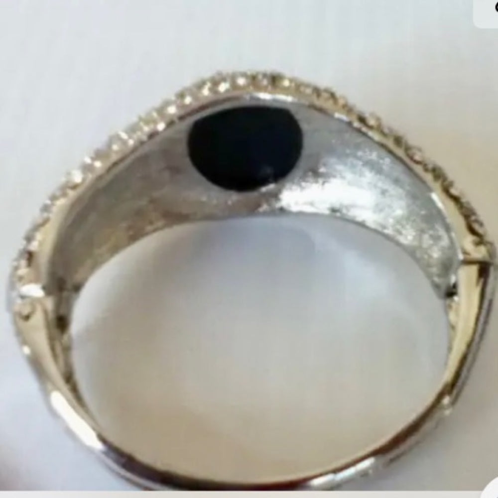 Elegant, Cameo with Rhinestones Hinged-Bangle Bracelet