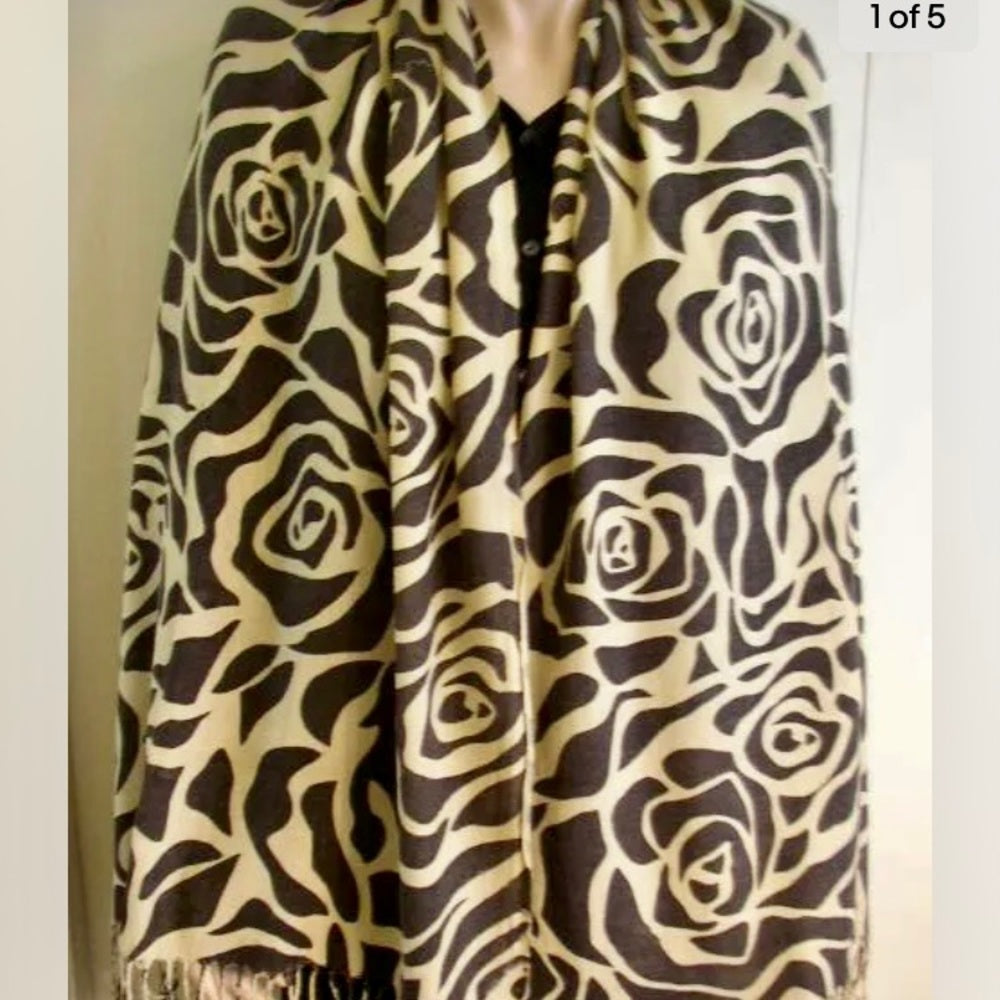 Beautiful, Soft, Brown and Beige Floral Scarf, Wrap, Shawl, etc.
