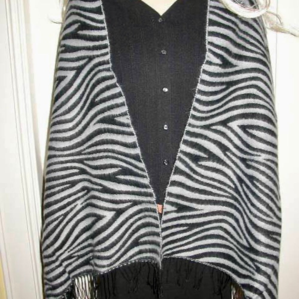 Beautiful Gray and Black Wool Animal print Scarf, Wrap, Shawl, etc.