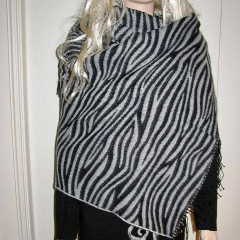 Beautiful Gray and Black Wool Animal print Scarf, Wrap, Shawl, etc.