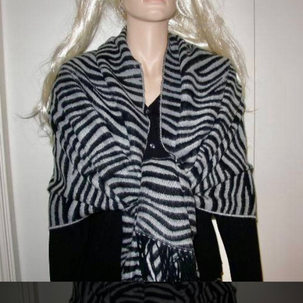 Beautiful Gray and Black Wool Animal print Scarf, Wrap, Shawl, etc.