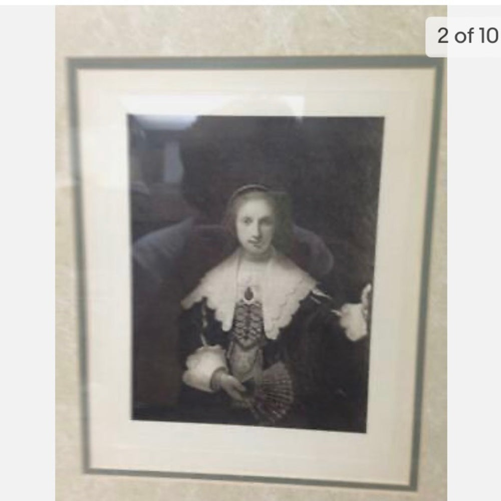 Antique (1906) Rare, Engraving of a Lady with a Fan, By Rembrand Van Rijn, 1641.