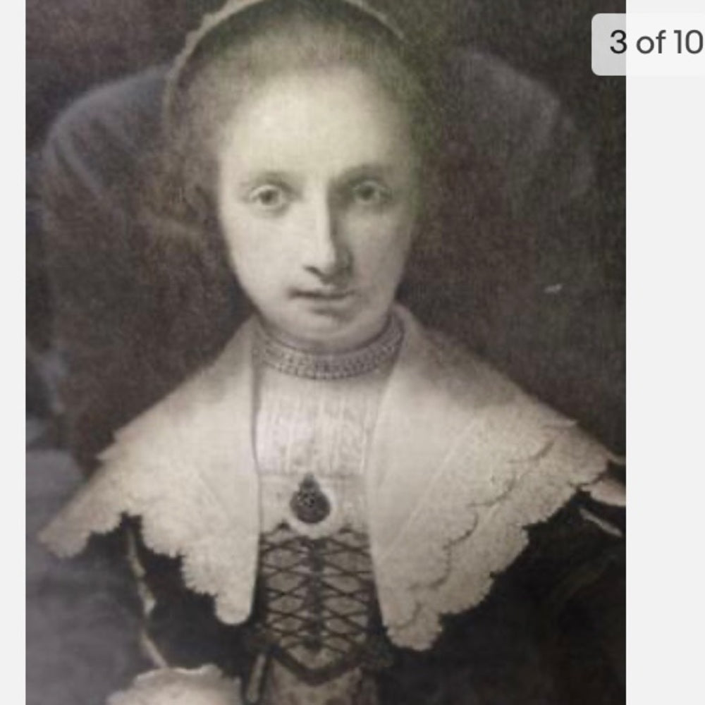 Antique (1906) Rare, Engraving of a Lady with a Fan, By Rembrand Van Rijn, 1641.