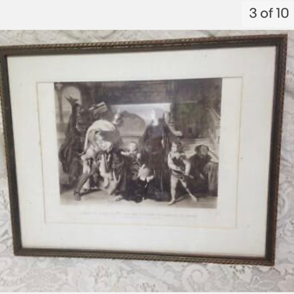 Antique 19th C, Rare Etching of the Arrest of Queen Helene (1266) by Carolous