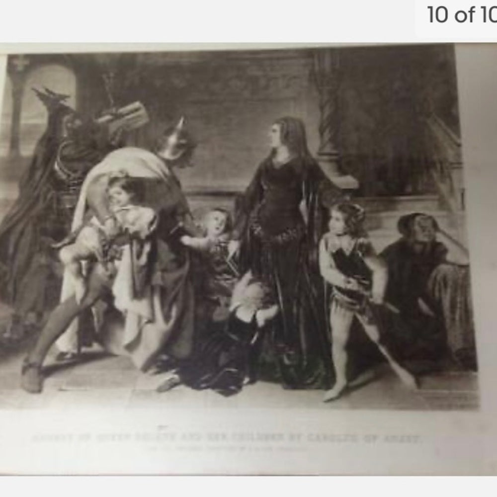 Antique 19th C, Rare Etching of the Arrest of Queen Helene (1266) by Carolous
