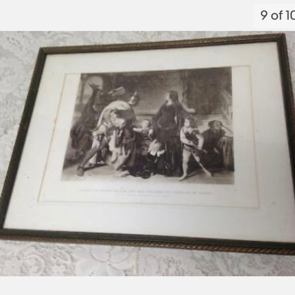 Antique 19th C, Rare Etching of the Arrest of Queen Helene (1266) by Carolous