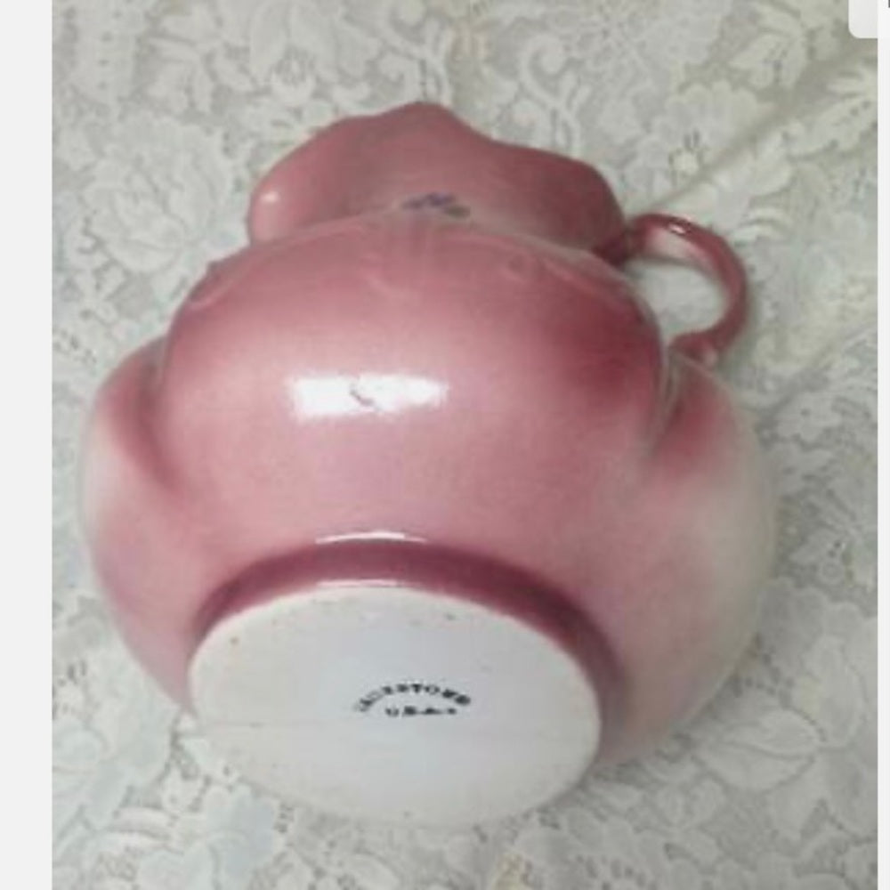Vintage, Large, 12in H x 10in Pink Floral Pitcher With 16in Washbowl