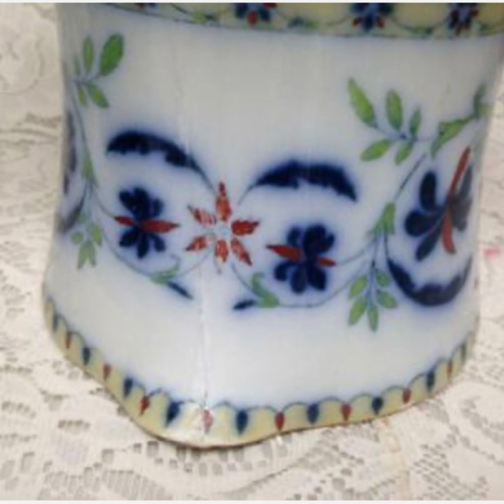 Antique, Rare, Bisto England, Flow Blue Floral, XL 16in Wash Bowl & 9.5in Pitc