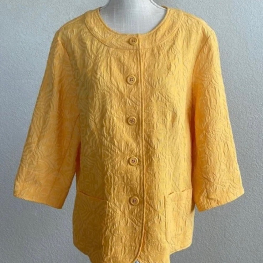 Cold Water Creek Yellow Wave Texture Jacket Size 12