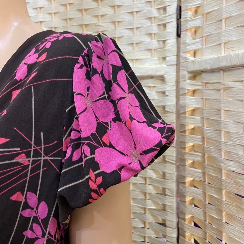 Apt. 9 Orange - Pink Floral Brown Blouse Size L