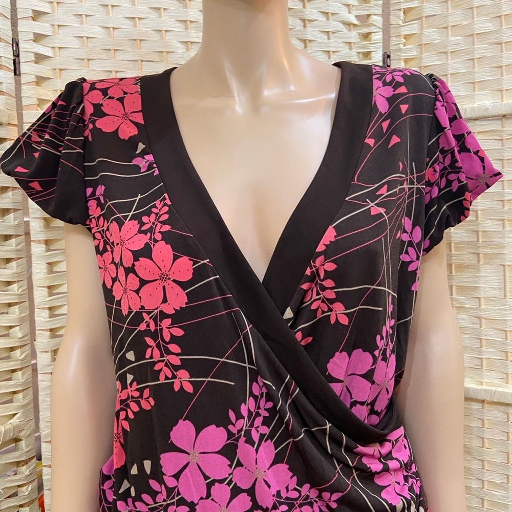 Apt. 9 Orange - Pink Floral Brown Blouse Size L
