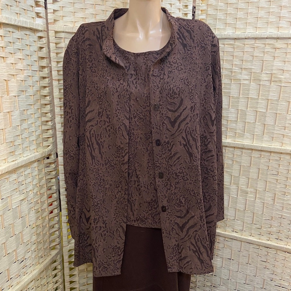 Susan Graver Brown Blouse with Tank top (Size 2XL)