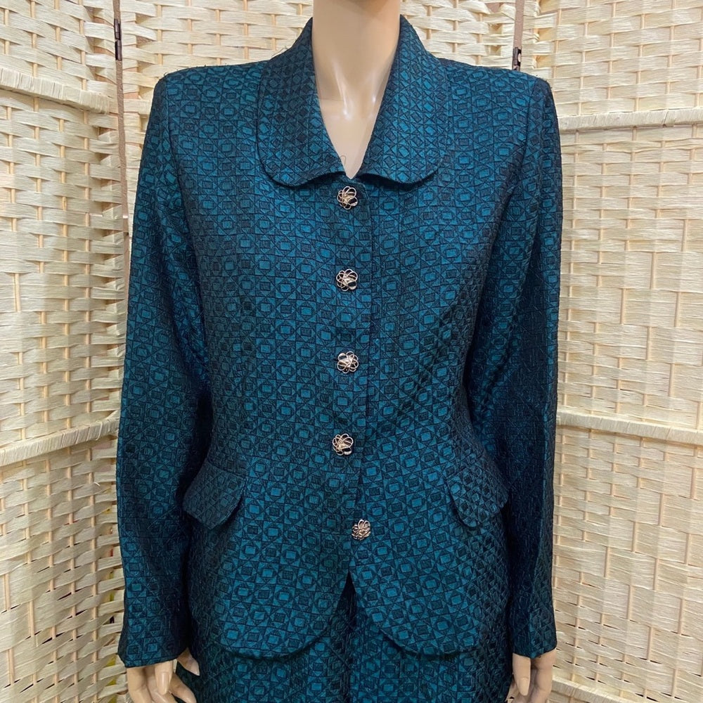 Leslie Fay 2pc Dark Teal Suit Outfit Set. (Size M-L)