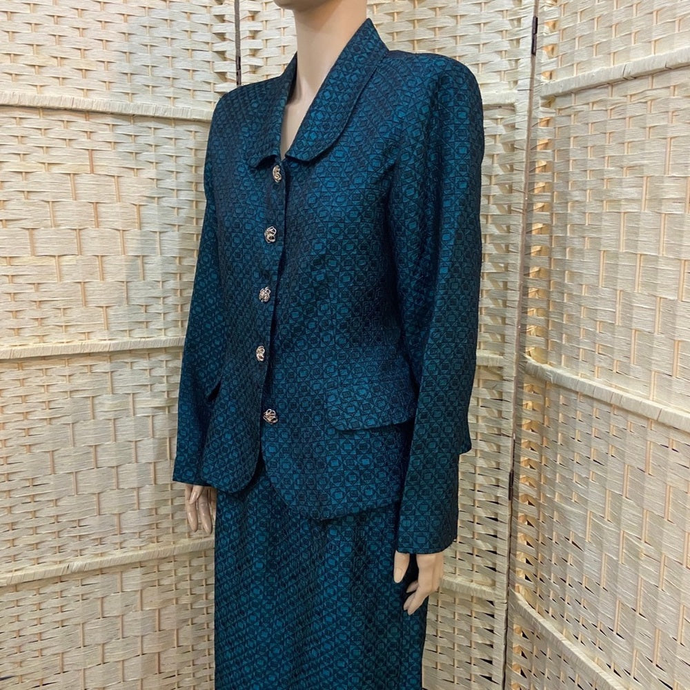 Leslie Fay 2pc Dark Teal Suit Outfit Set. (Size M-L)