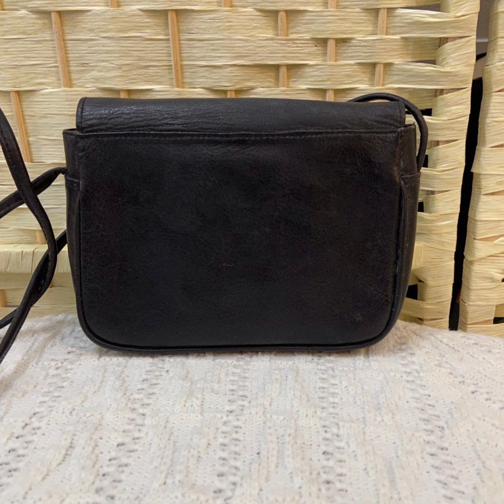 Preston & York Black Grain Leather Crossbody Bag 7in x 5in x 2in