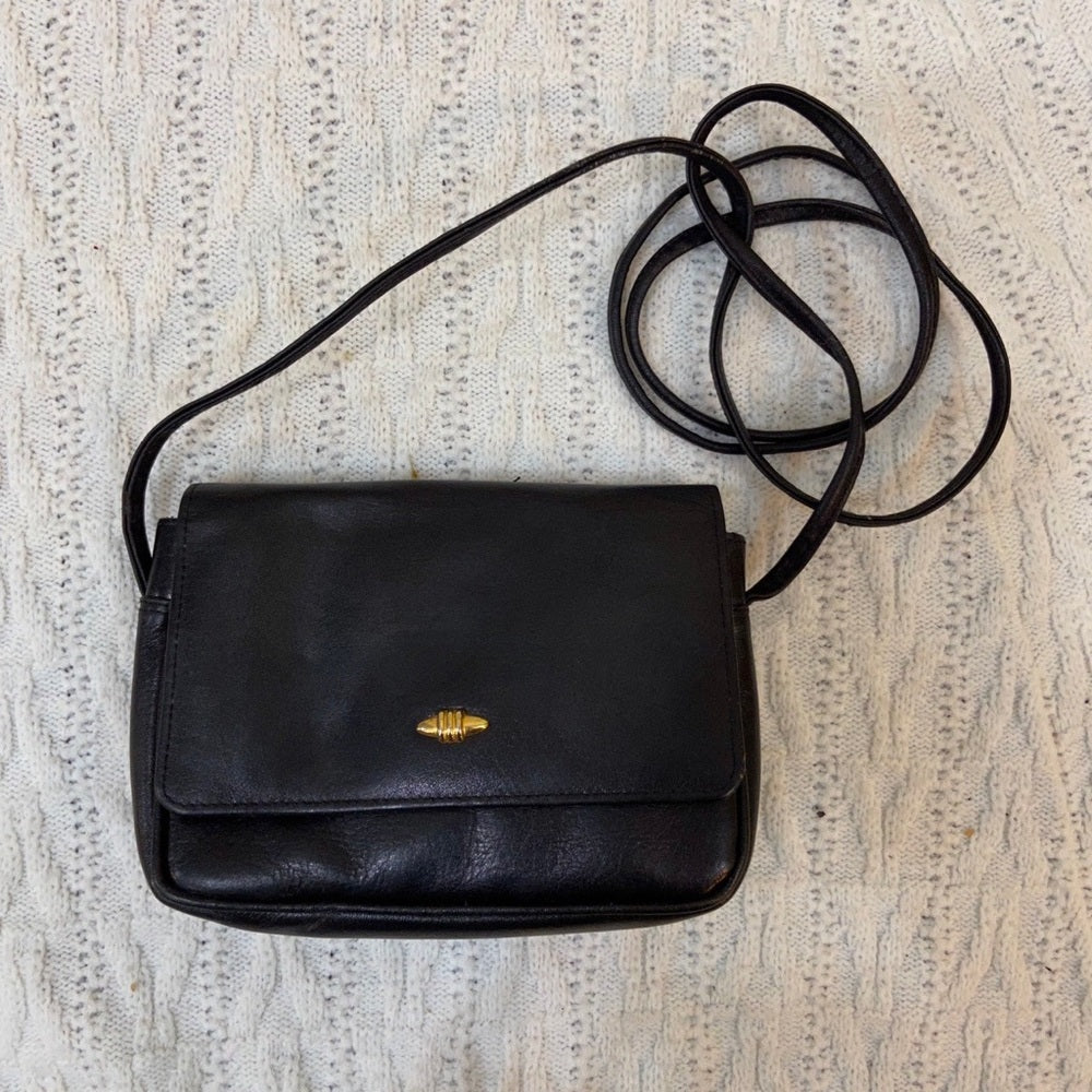 Preston & York Black Grain Leather Crossbody Bag 7in x 5in x 2in