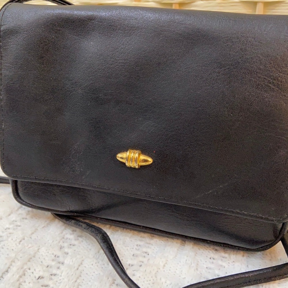 Preston & York Black Grain Leather Crossbody Bag 7in x 5in x 2in