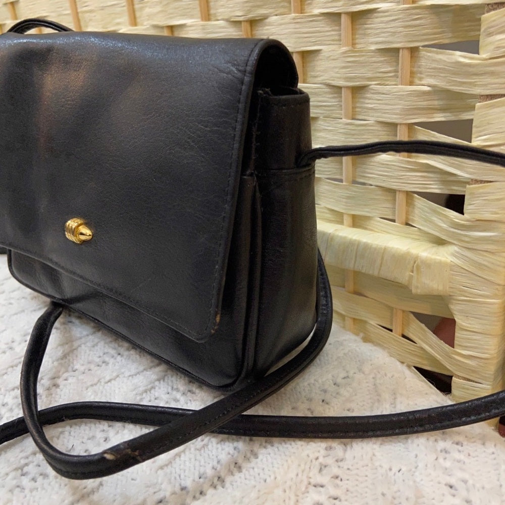 Preston & York Black Grain Leather Crossbody Bag 7in x 5in x 2in