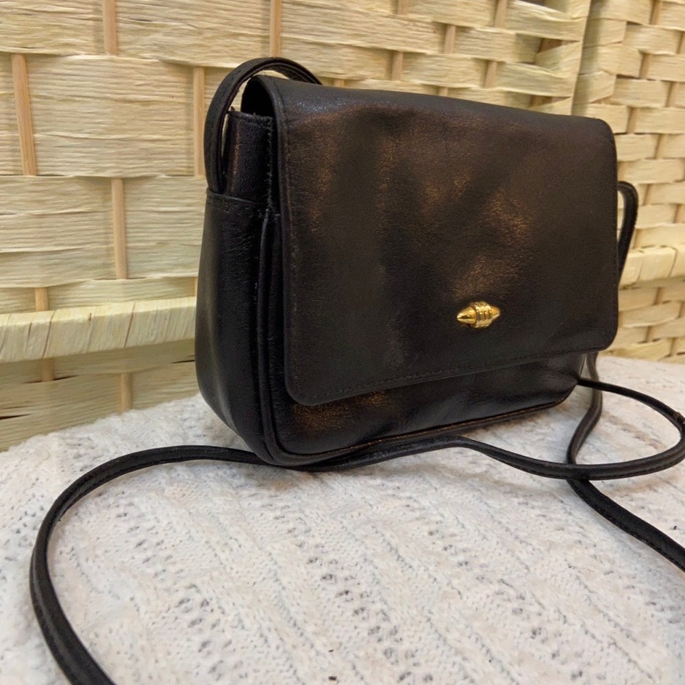 Preston & York Black Grain Leather Crossbody Bag 7in x 5in x 2in