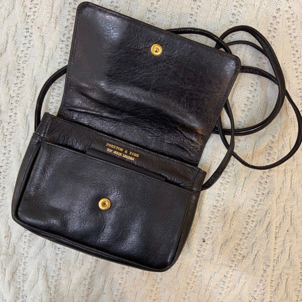 Preston & York Black Grain Leather Crossbody Bag 7in x 5in x 2in