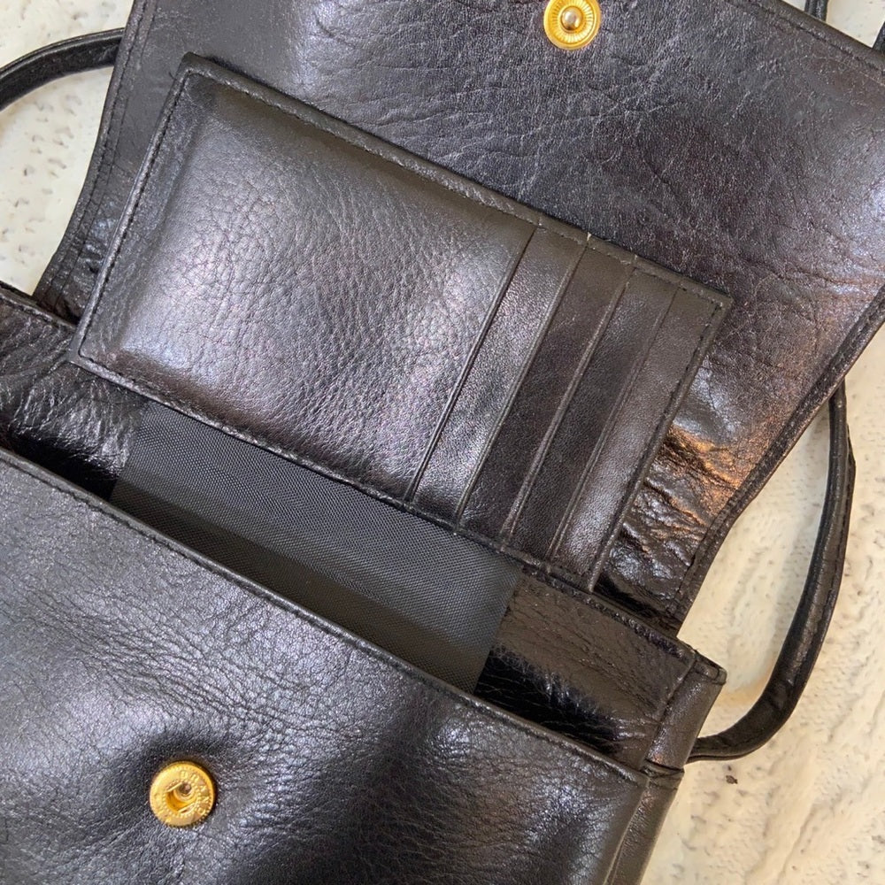 Preston & York Black Grain Leather Crossbody Bag 7in x 5in x 2in
