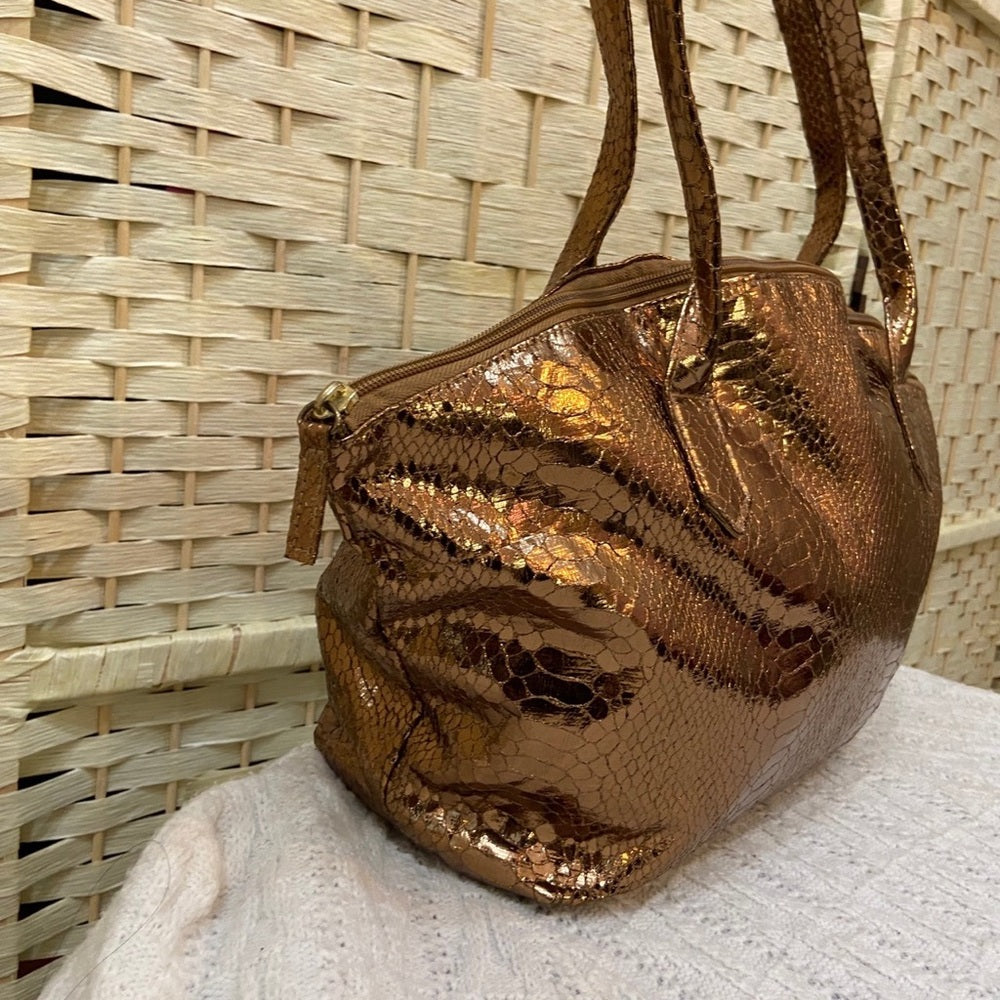 Faux Snakeskin Leather Gold Shoulder Bag