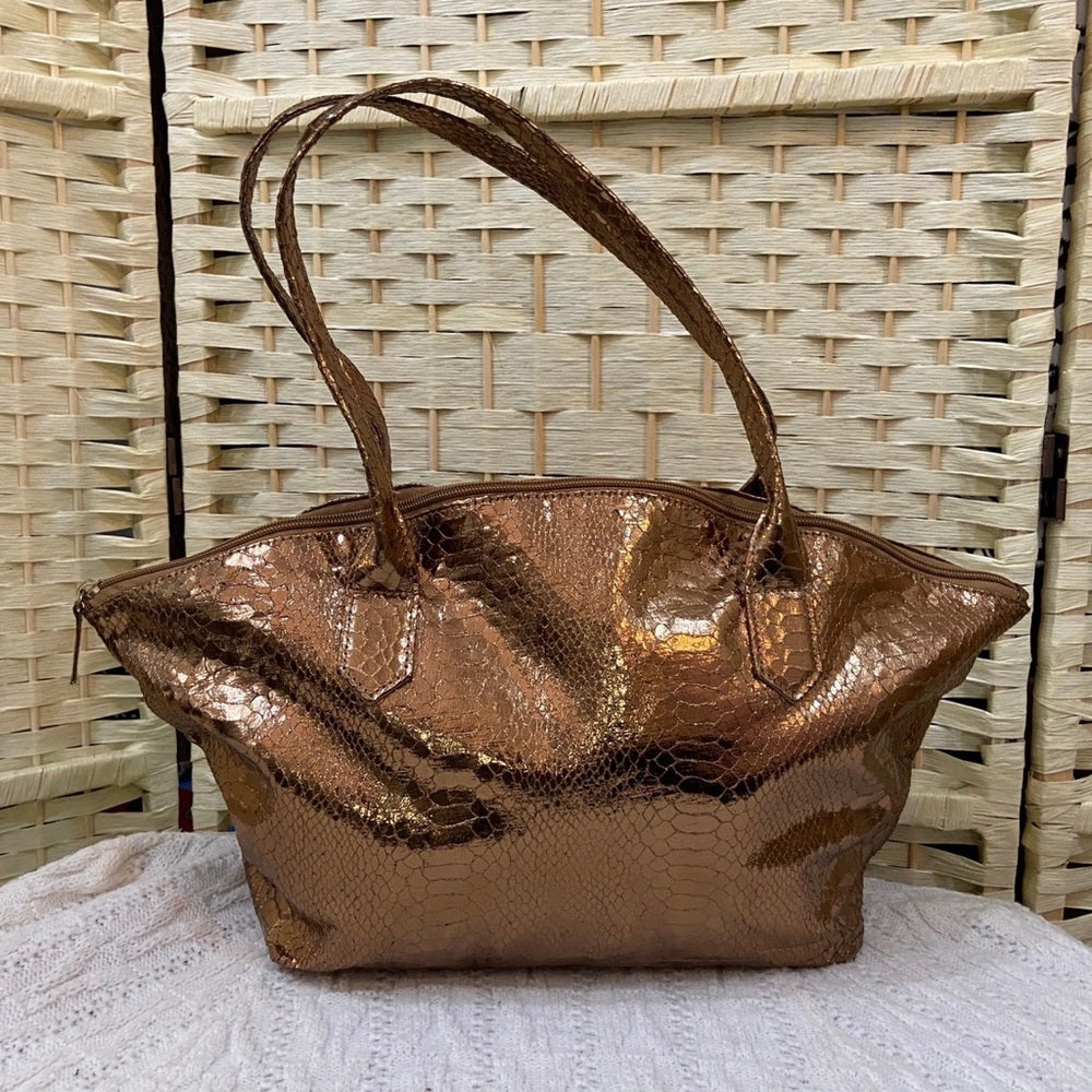 Faux Snakeskin Leather Gold Shoulder Bag