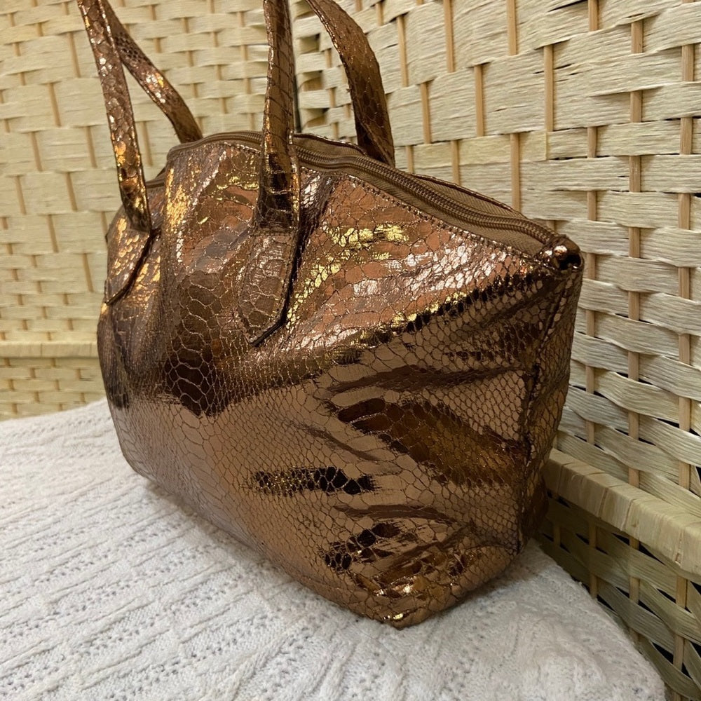 Faux Snakeskin Leather Gold Shoulder Bag