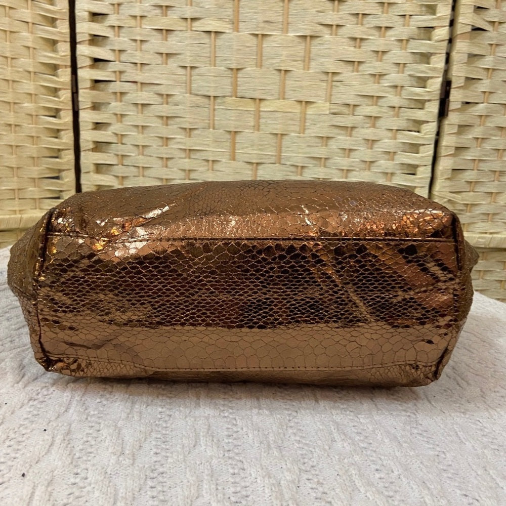 Faux Snakeskin Leather Gold Shoulder Bag