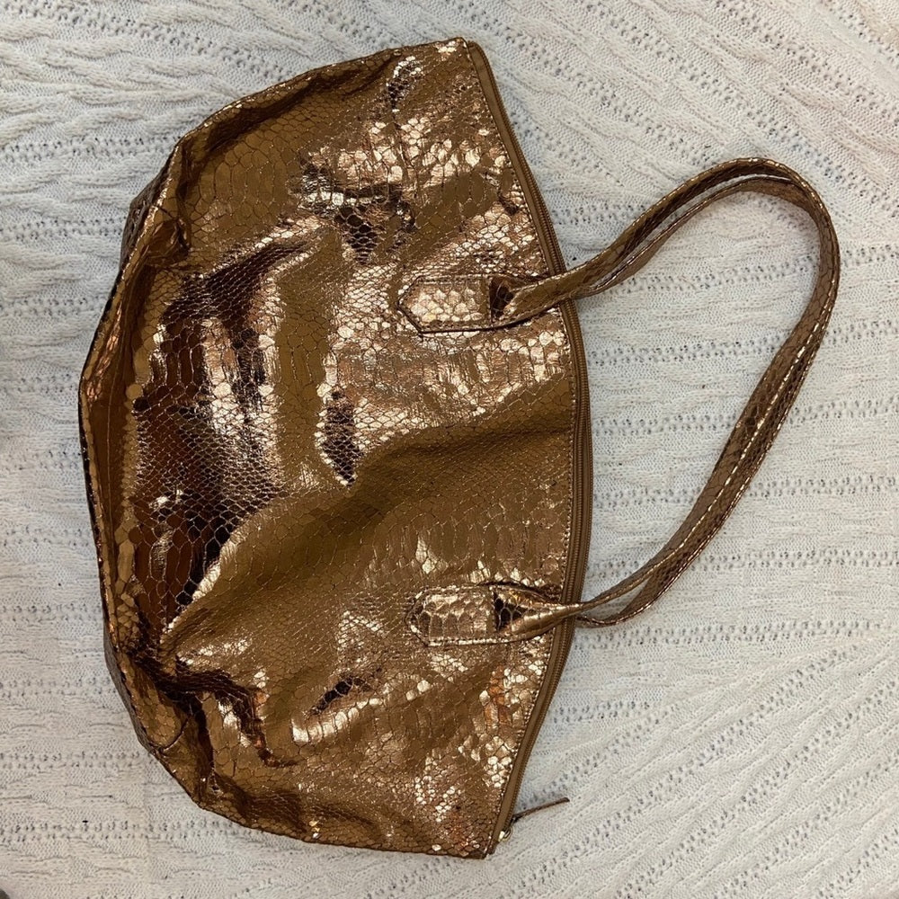 Faux Snakeskin Leather Gold Shoulder Bag