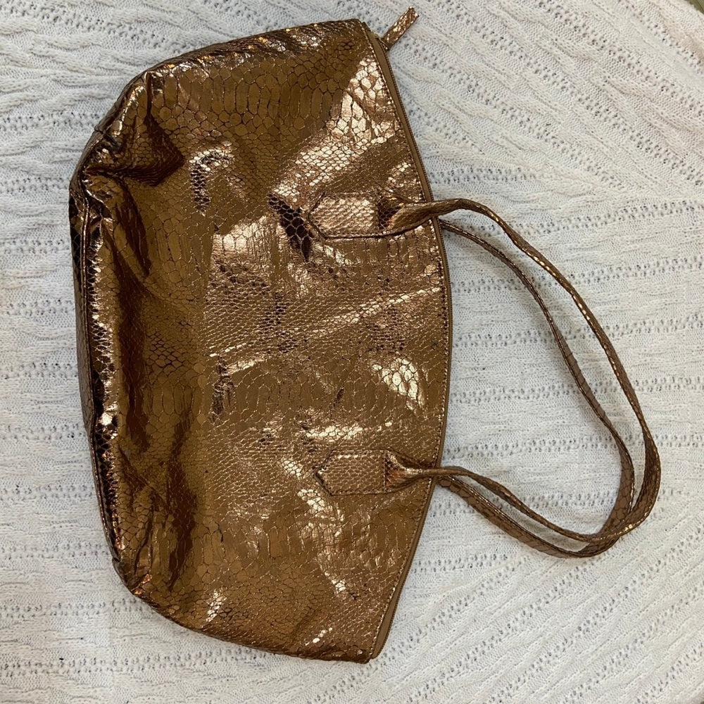 Faux Snakeskin Leather Gold Shoulder Bag