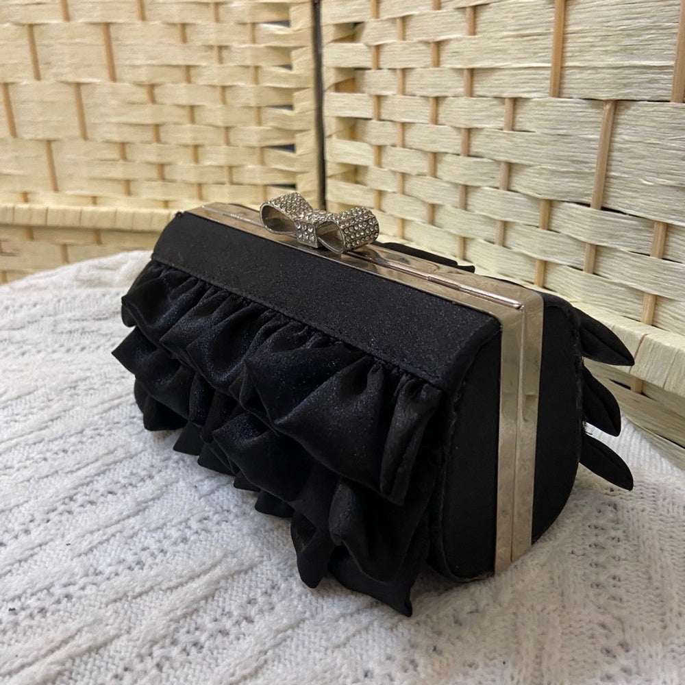 Expressions NYC Black Ruffled Boxy Evening Bag