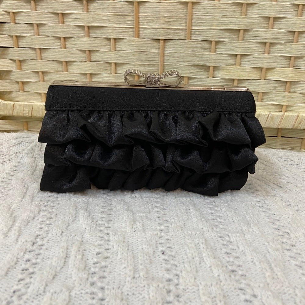 Expressions NYC Black Ruffled Boxy Evening Bag