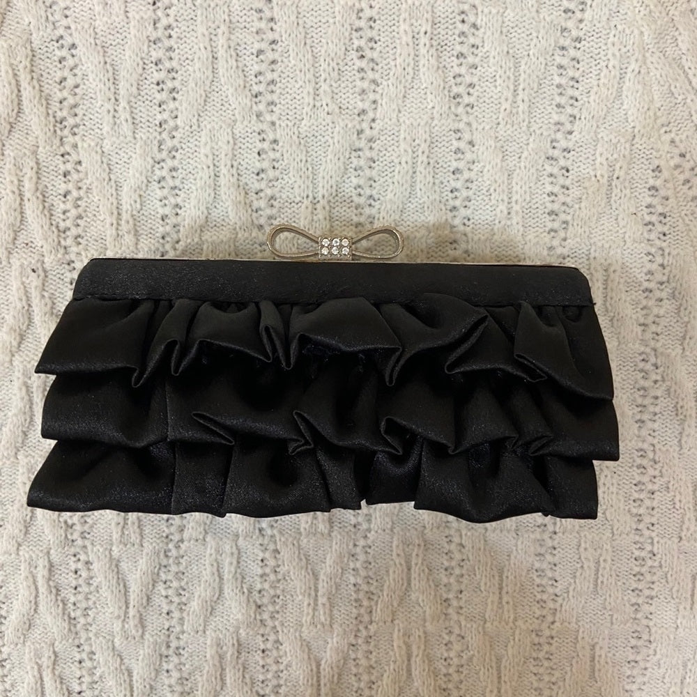 Expressions NYC Black Ruffled Boxy Evening Bag