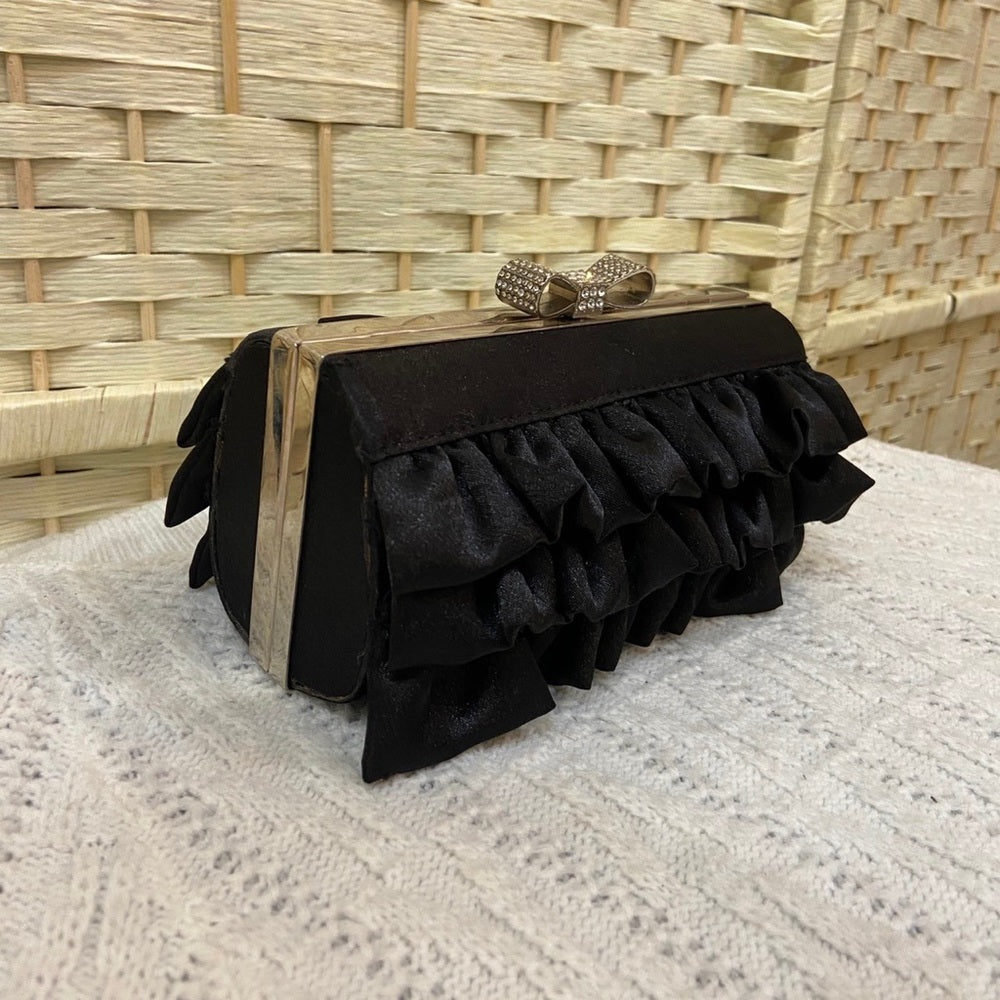 Expressions NYC Black Ruffled Boxy Evening Bag
