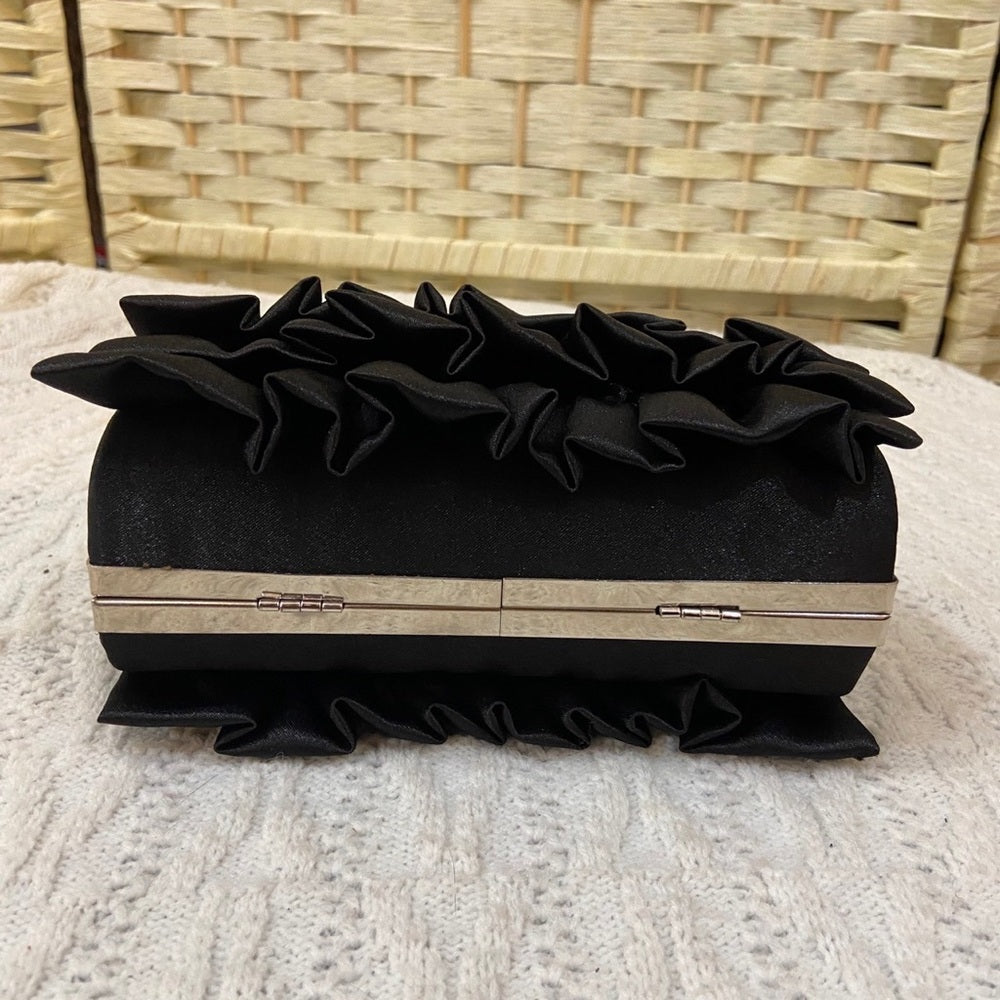 Expressions NYC Black Ruffled Boxy Evening Bag