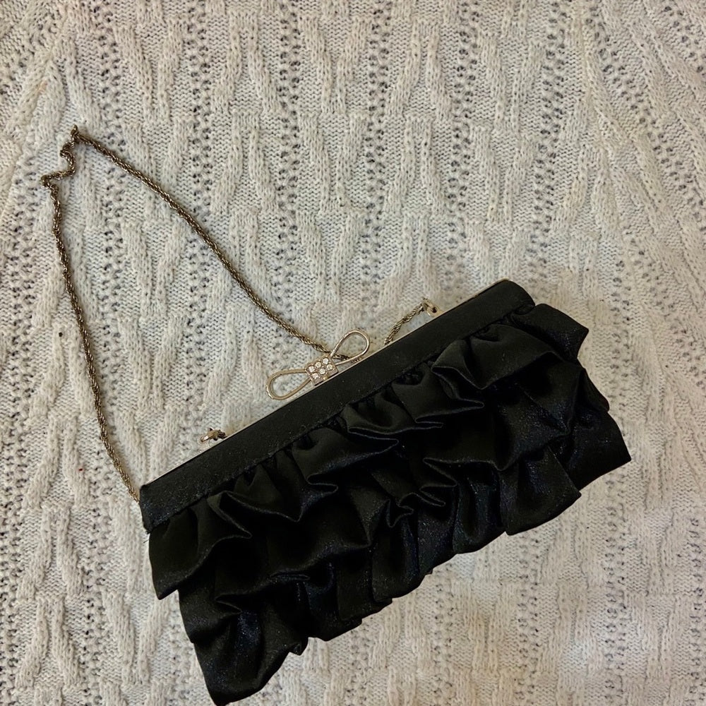 Expressions NYC Black Ruffled Boxy Evening Bag