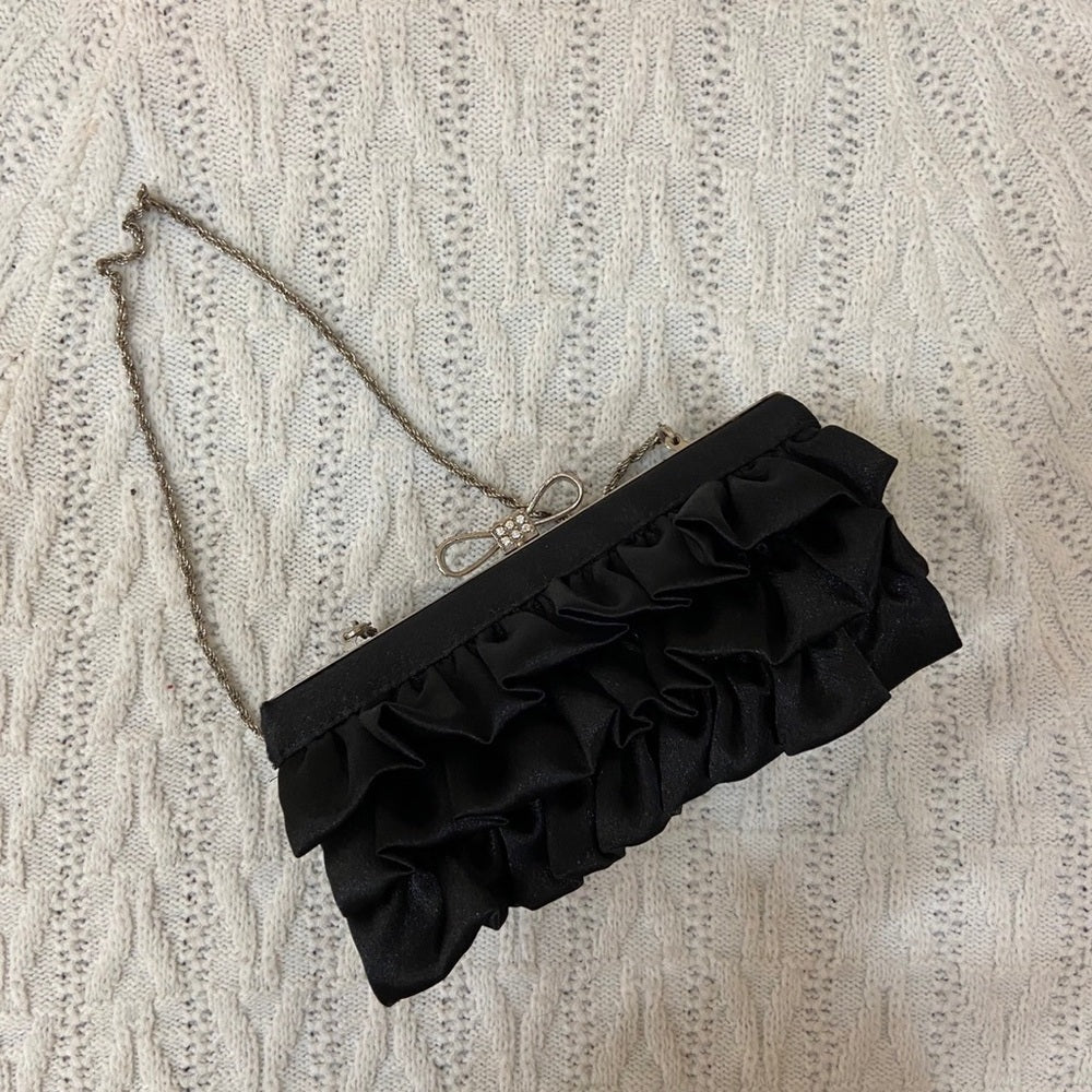 Expressions NYC Black Ruffled Boxy Evening Bag