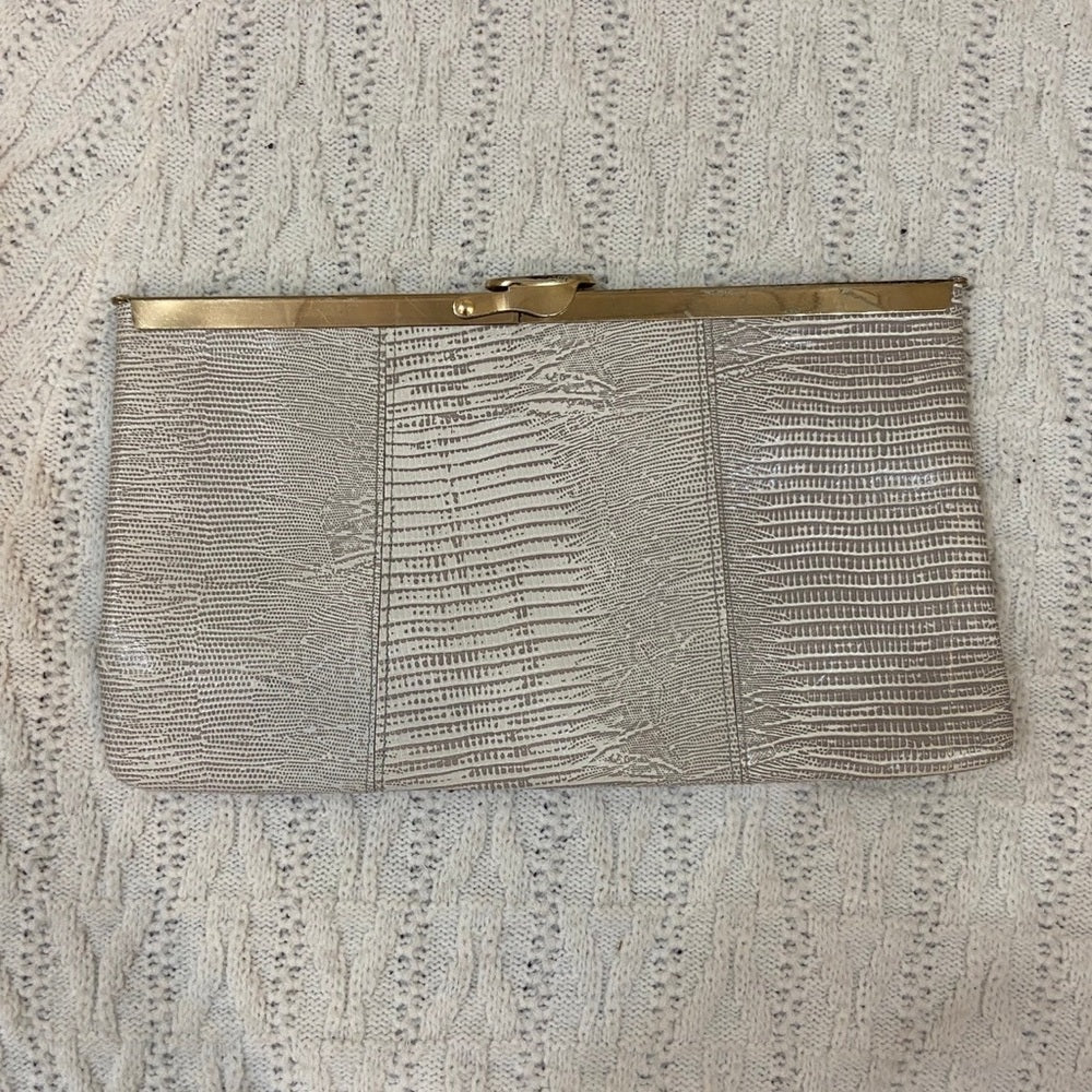Vintage Etra , Embossed Grayish Beige Lizard Leather Clutch -Shoulder Bag