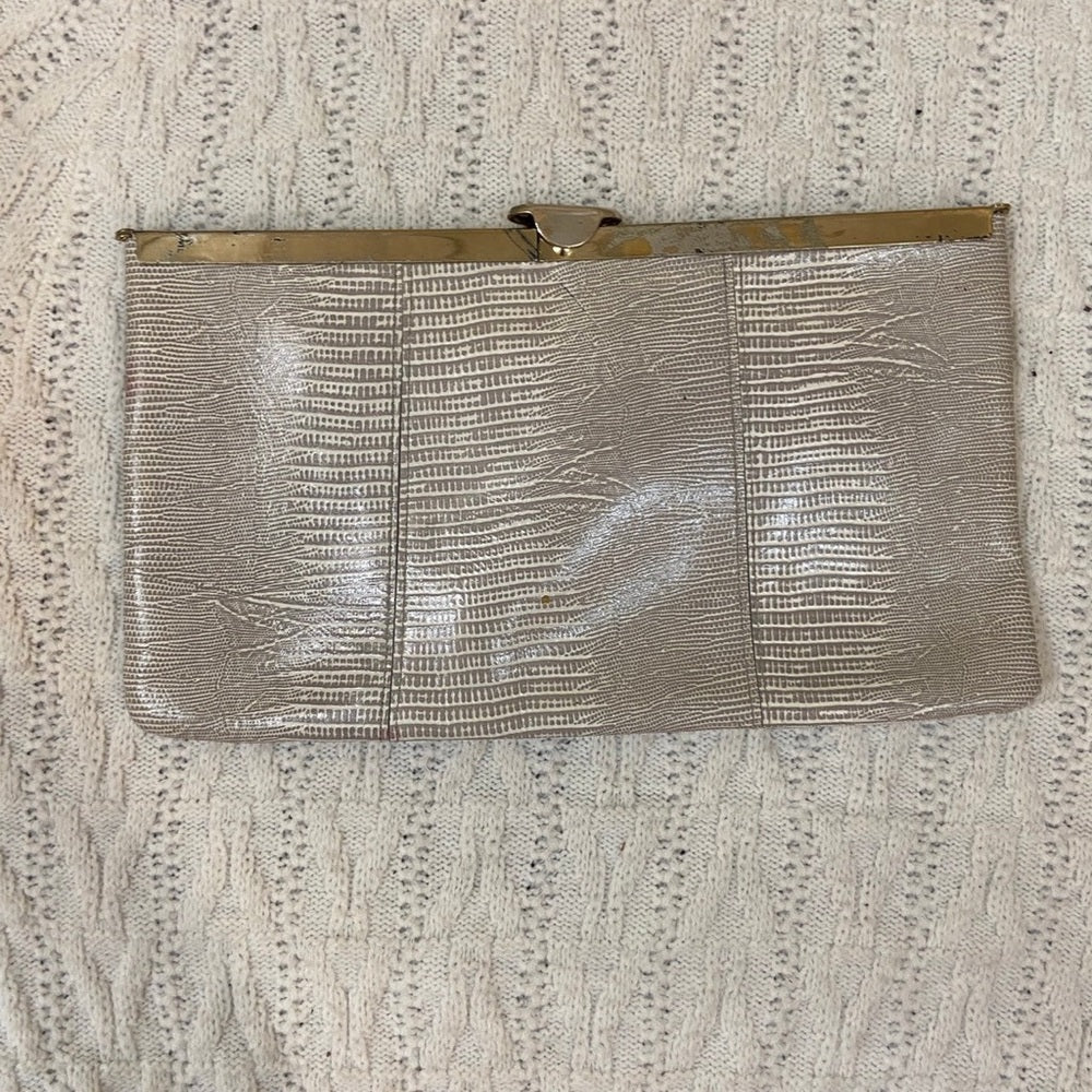 Vintage Etra , Embossed Grayish Beige Lizard Leather Clutch -Shoulder Bag