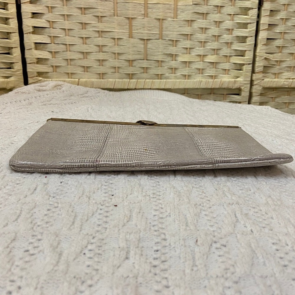 Vintage Etra , Embossed Grayish Beige Lizard Leather Clutch -Shoulder Bag