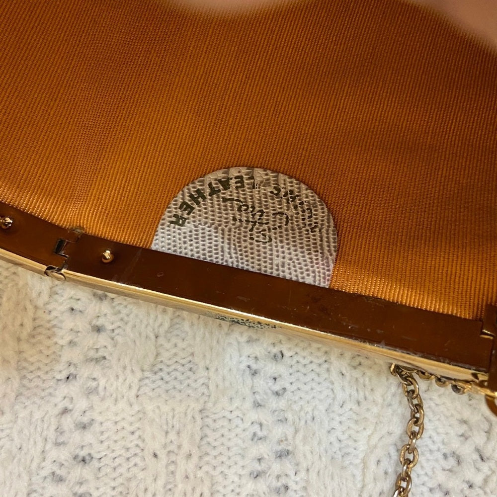Vintage Etra , Embossed Grayish Beige Lizard Leather Clutch -Shoulder Bag