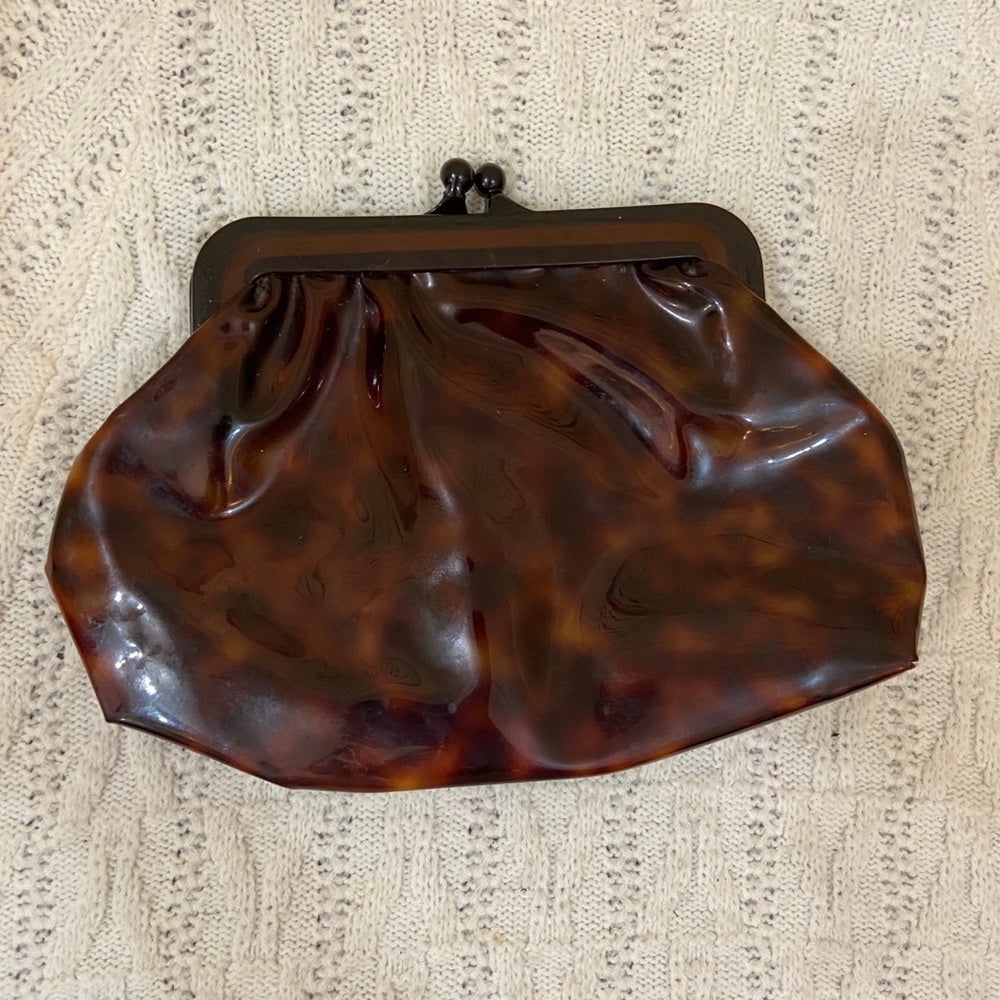 Vintage Lucite Clasp Marblelized Brown CLutch- Purse