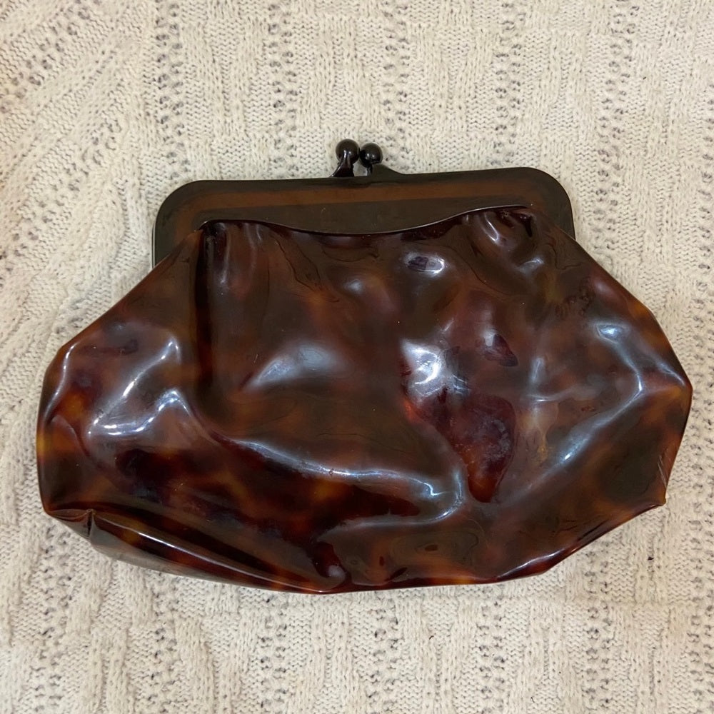 Vintage Lucite Clasp Marblelized Brown CLutch- Purse