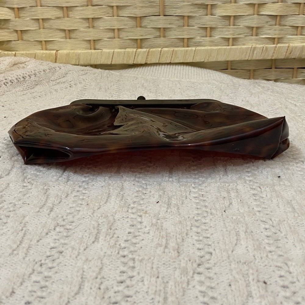 Vintage Lucite Clasp Marblelized Brown CLutch- Purse