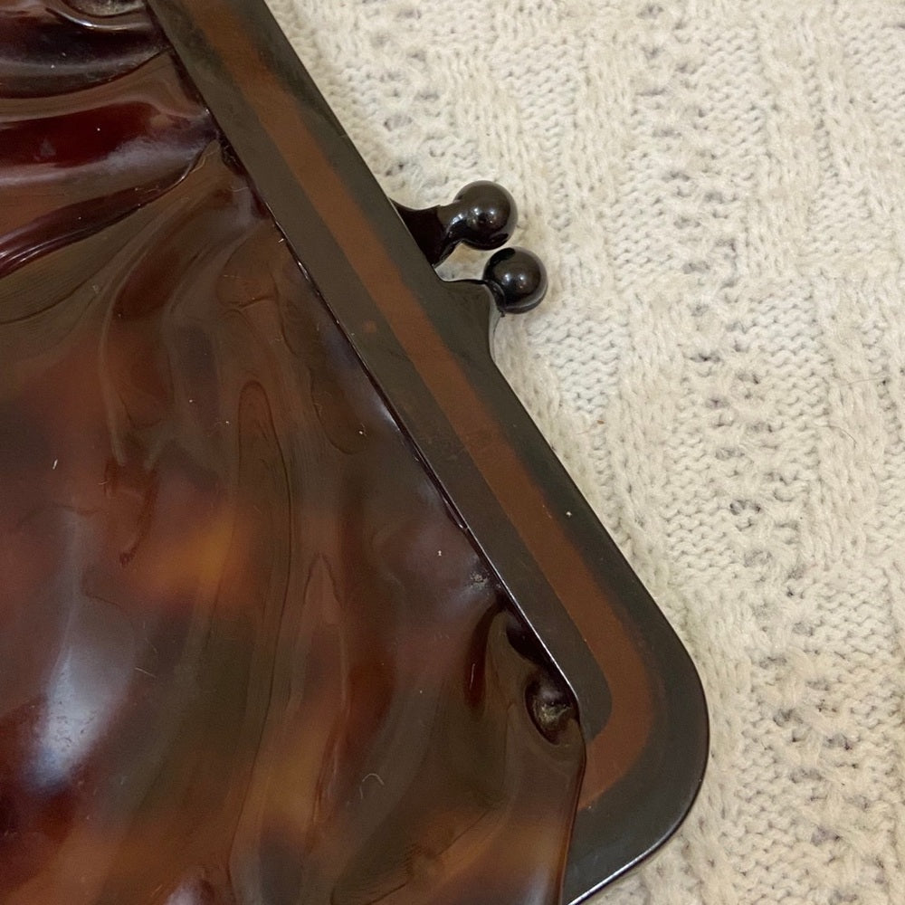 Vintage Lucite Clasp Marblelized Brown CLutch- Purse